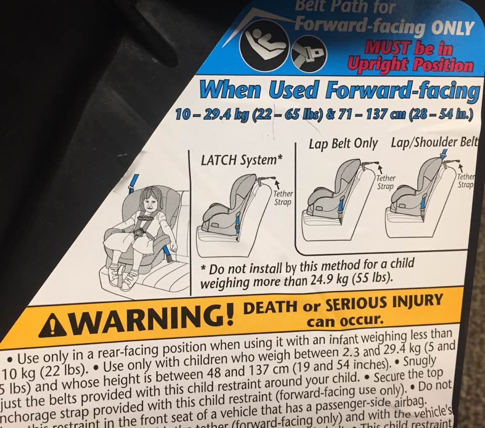 Front facing car outlet seat regulations