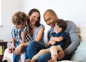 Happy family of parents and two children