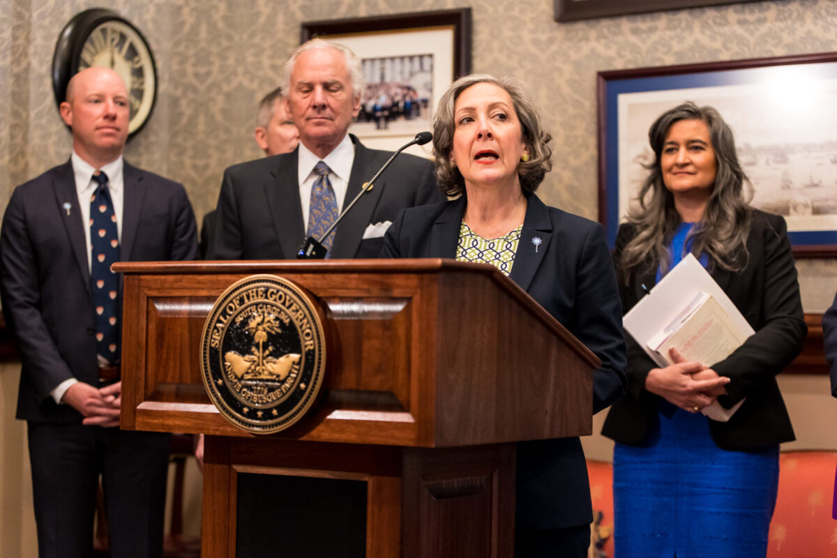 Sue Williams at a CAP Month 2023 press conference