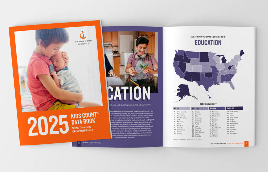 2025 Kids Count Data Book cover and spread.
