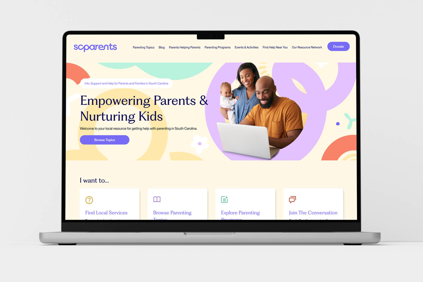 SC Parents homepage on a laptop.