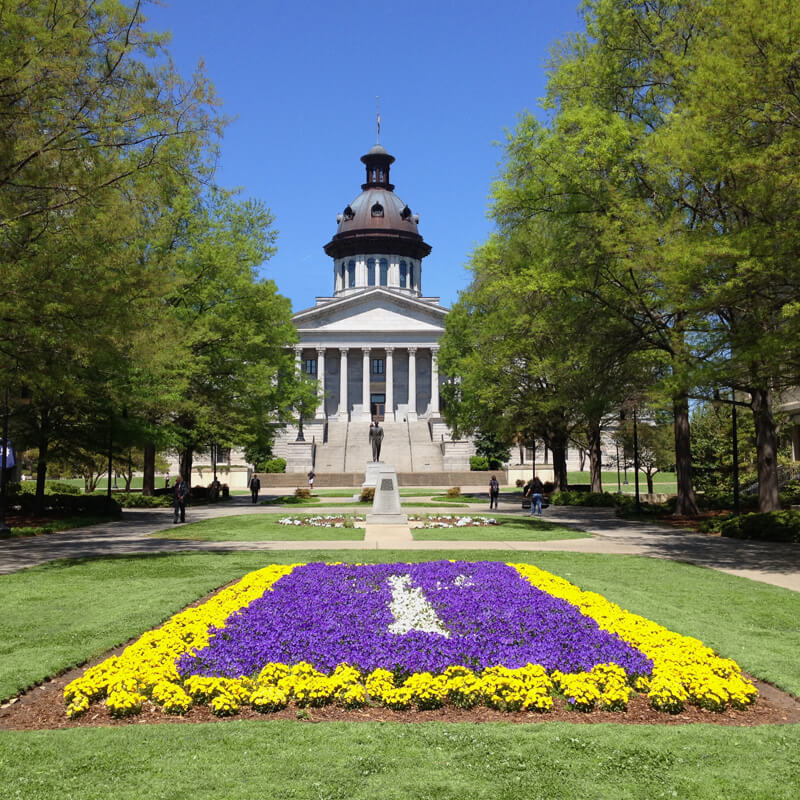 South Carolina State House exterior with spring flowers. South Carolina State House exterior with spring flowers.