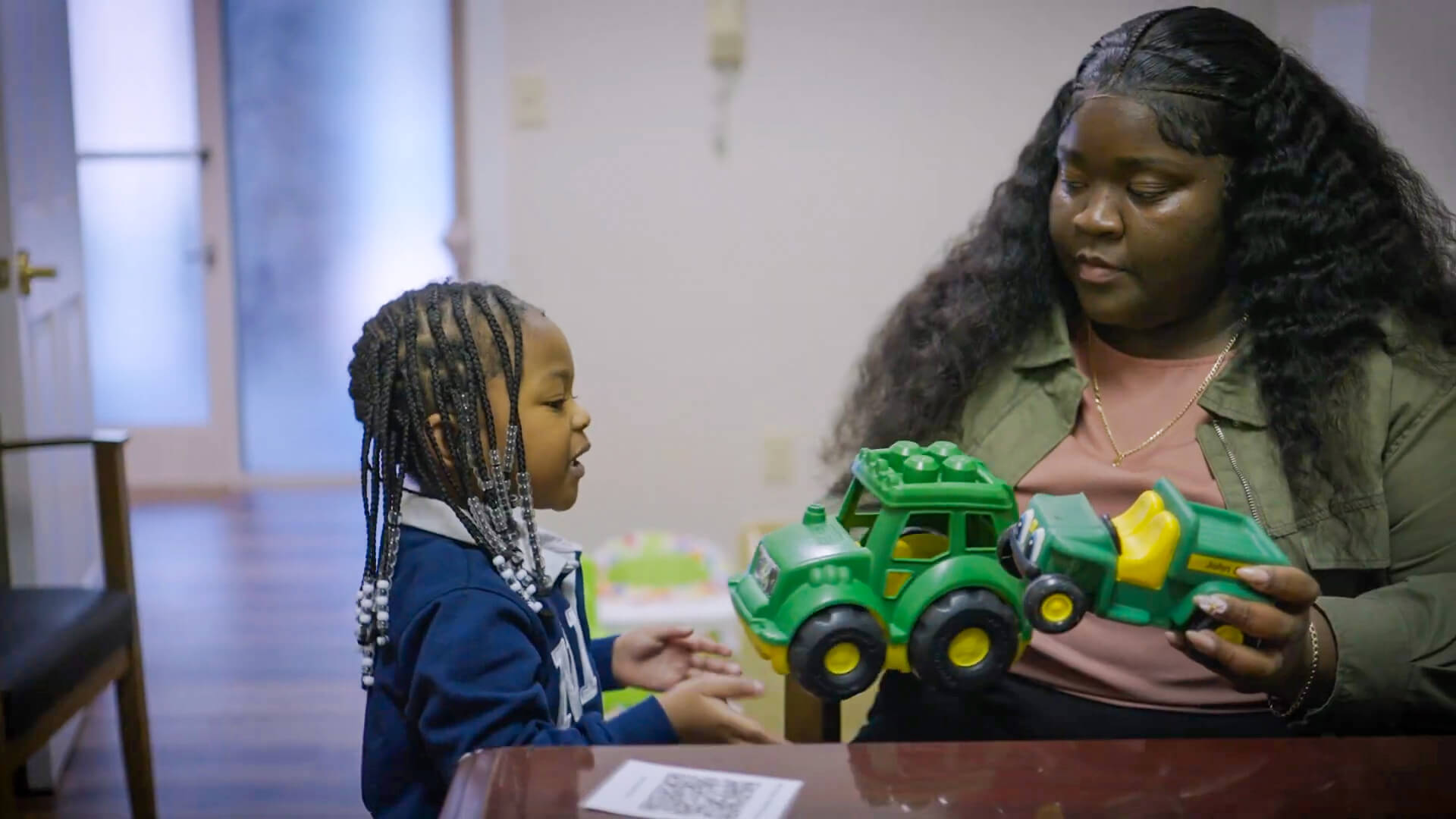 Mother and daughter at a family resource center.