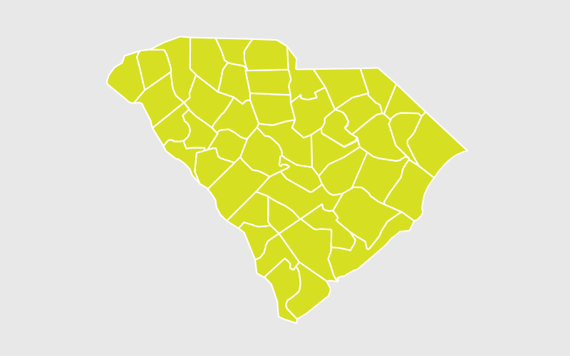 Map of South Carolina with all counties highlighted.