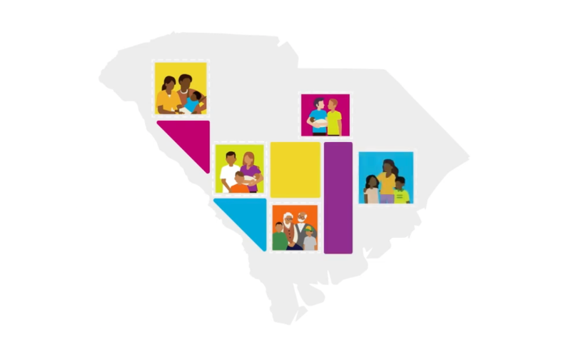Outline of Africa filled with colorful photo tiles showing diverse people together.