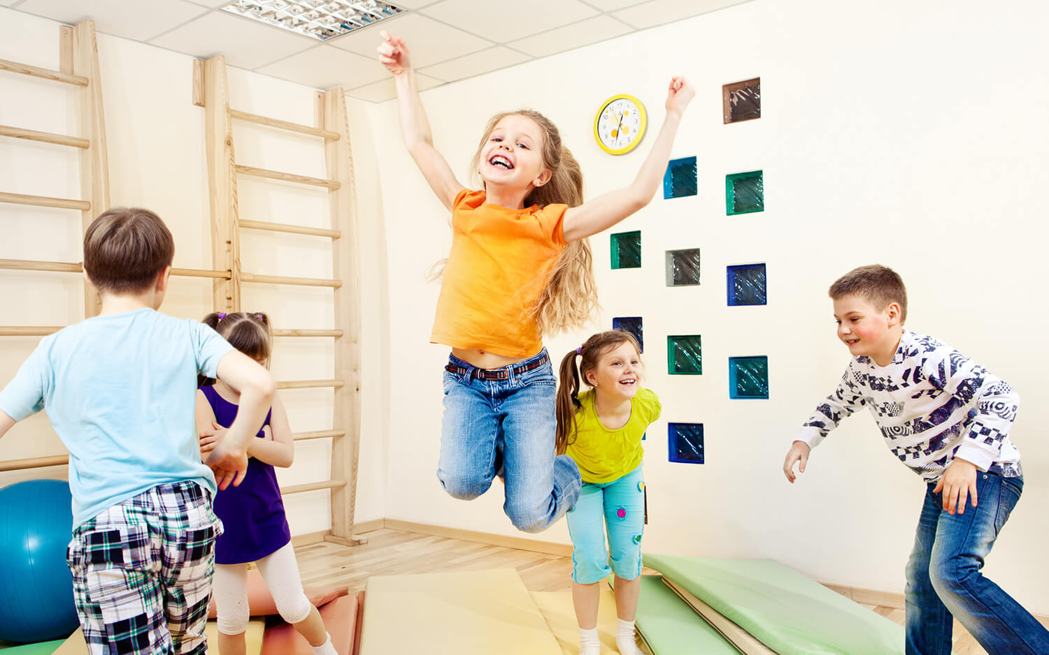 Children enjoying gym class.