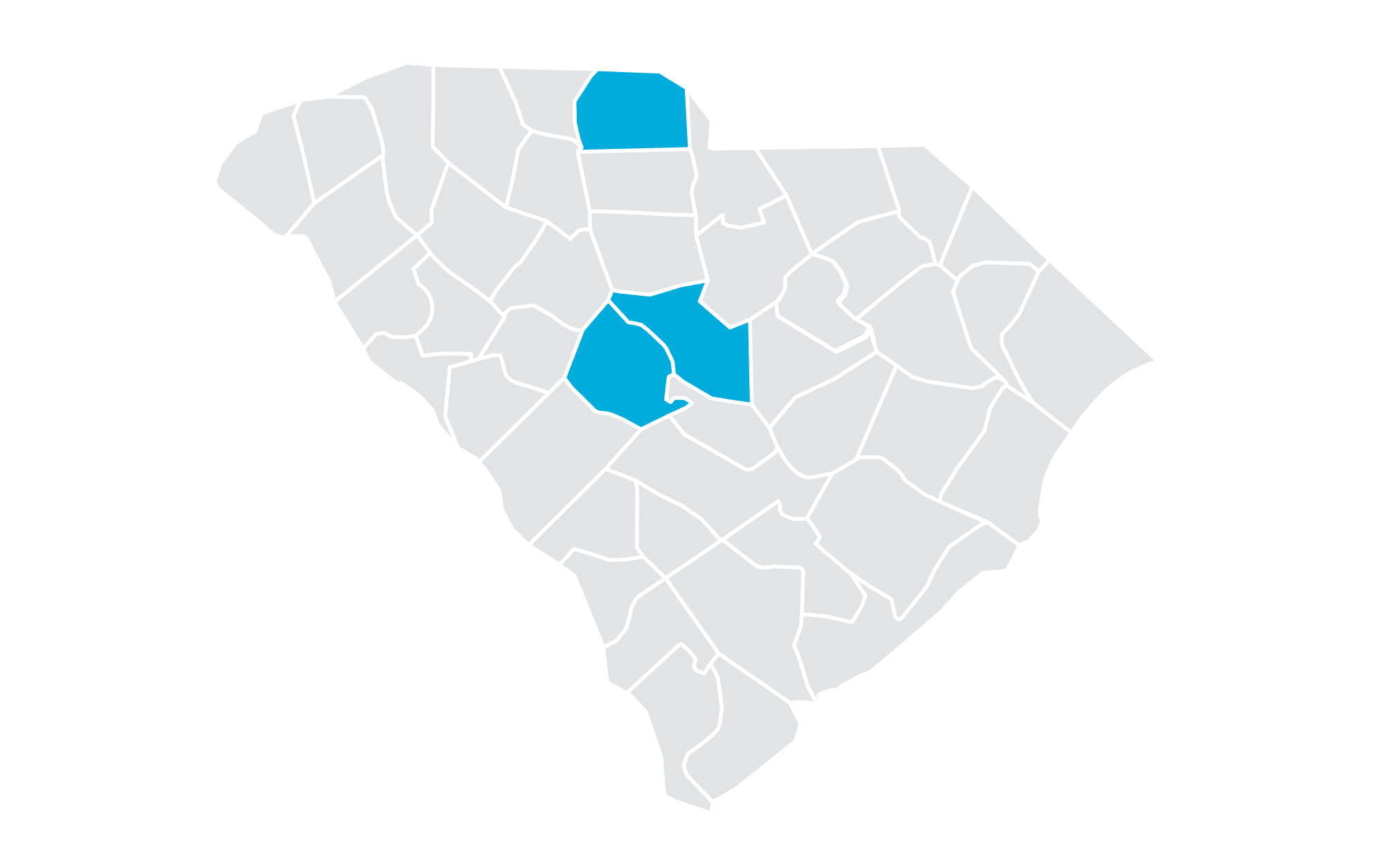 South Carolina state map with York, Richland and Lexington Counties highlighted.