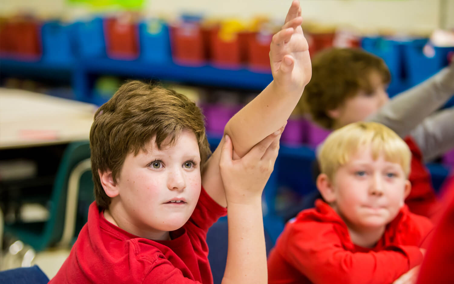Young boy raises his hand during an SFP session.
