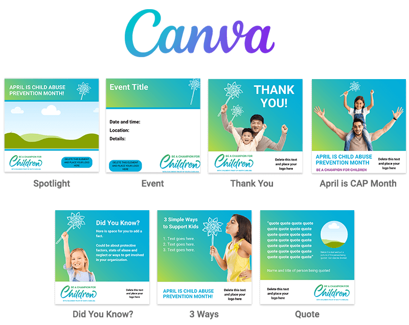 Collage of Canva templates for CAP Month 2024.