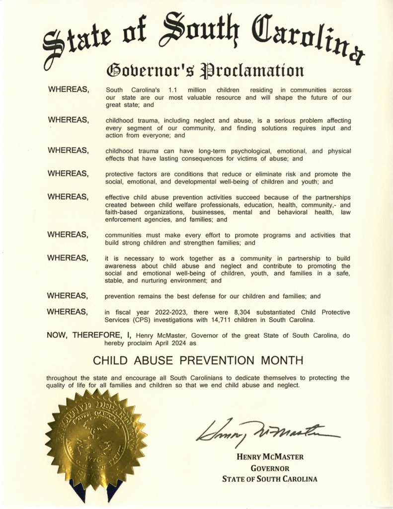 Governor's Proclamation for Child Abuse Prevention Month