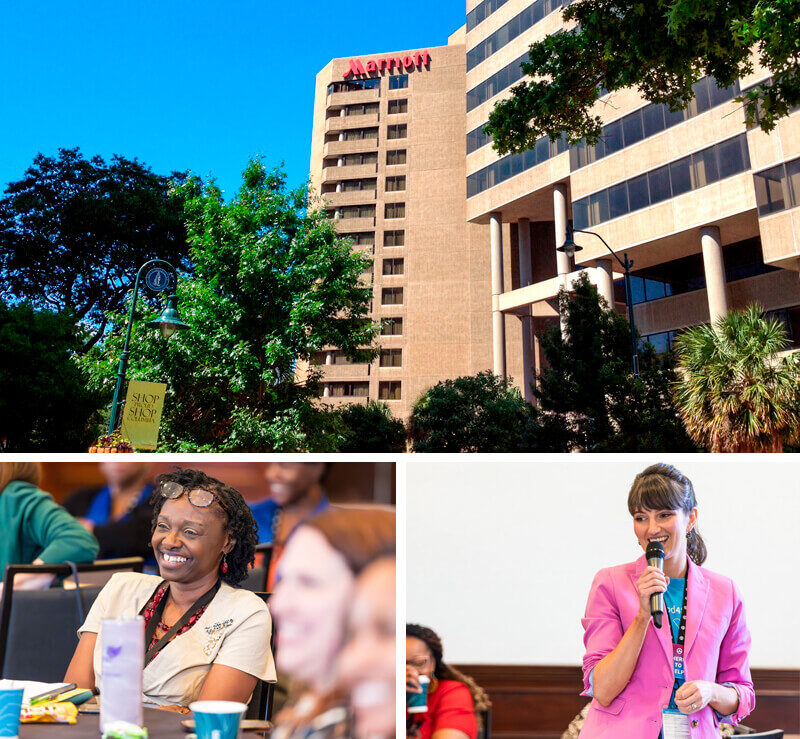 Collage of Mariott Columbia and attendees at a Children's Trust conference.