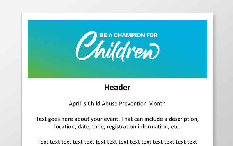 Child Abuse Prevention Month 2024 event flyer template mockup.