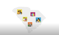 Screenshot of Triple P video showing an illustration od South Carolina with illustrated families inside