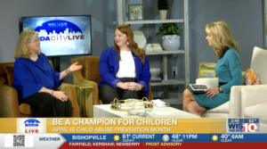 Children's Trust's Bett Williams speaks on WIS TV during a live interview